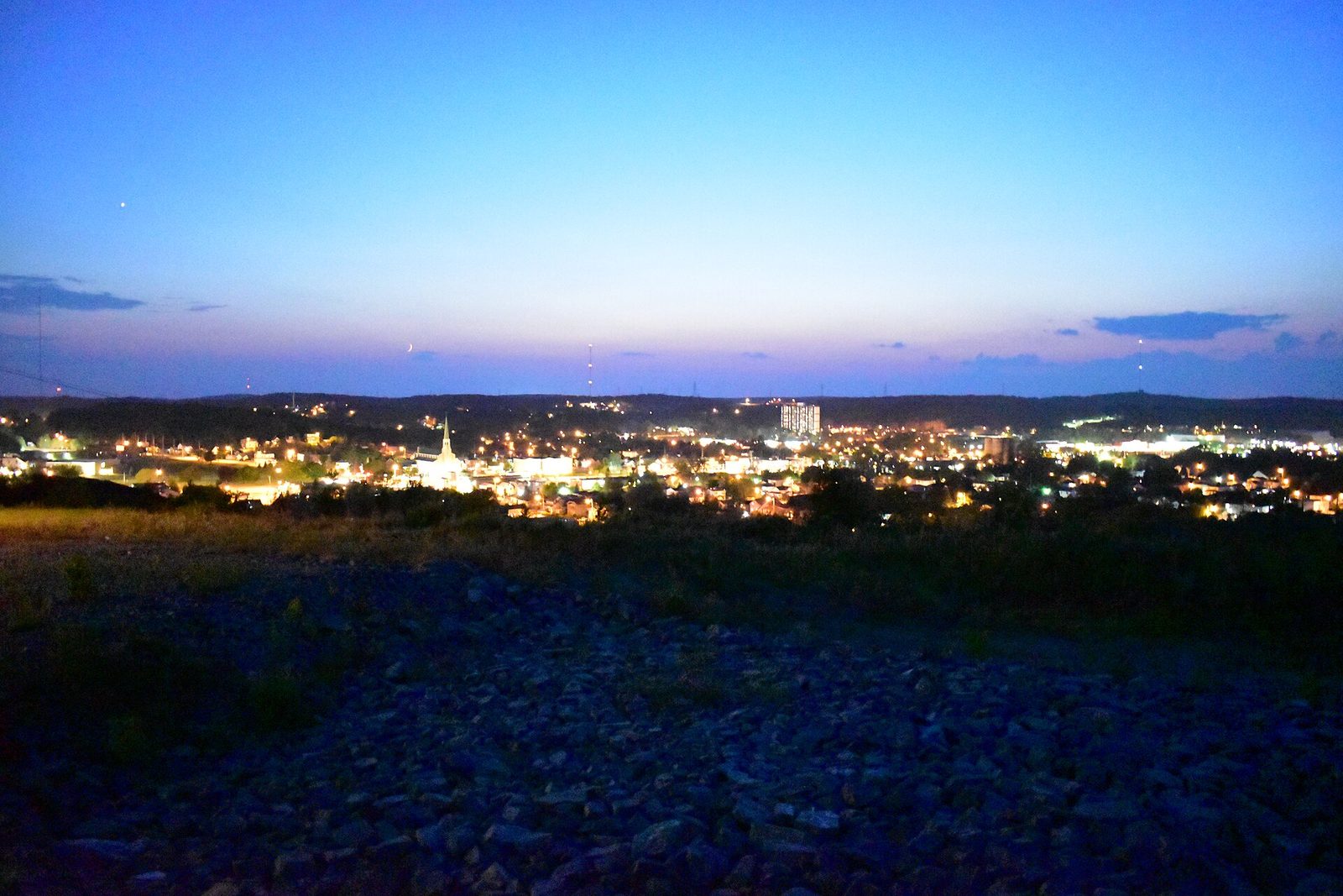 Greater Sudbury city lights at dusk, photographed by Jason Paris